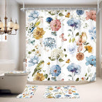 4 PCS Blue Floral Birds Bathroom Set by Ufeela