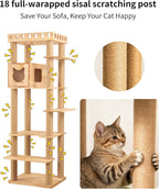 74" Wooden Cat Tree Tower for Large Cats, Cat Condo & Hammock, Natural Wood Cat - Image 4