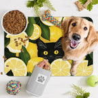 Black Cat Funny Dog Food Mat for Floors, Lemon Absorbent Pet Food and Water - Image 7