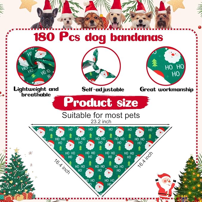 Aliceset 180 Pcs Christmas Dog Bandanas Bulk Christmas Bandanas - Image 2