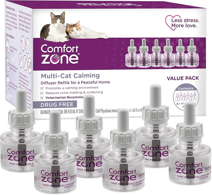 COMFORT ZONE Multi Cat Calming Diffuser Refill, 6 Pack – Cat Calming Pheromone by ComfortZone