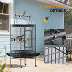 VINGLI 83 Inch Bird Cage with Play Top, Large Wrought Iron Bird Cage with Wheels - Image 8