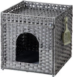Cat Litter Enclosure with Hidden Litter Mat and Rattan Cat House, Supports Two by SETVSON