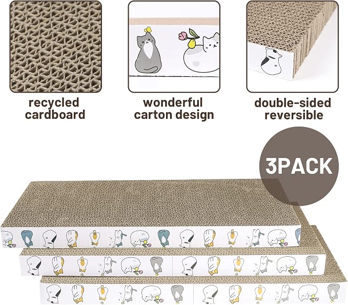 PatiencET Cat Scratcher Cardboard 3 PCS Cat Scratch Pad Reversible Scratcher - Image 3
