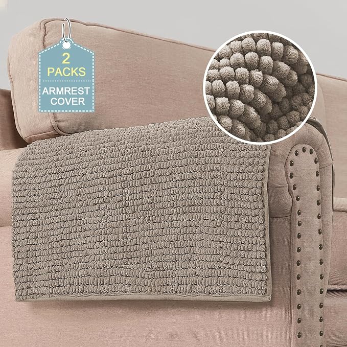 H.VERSAILTEX Plush Chenille Couch Armrest Cover 2 Packs Thick and Soft Sofa by HVERSAILTEX