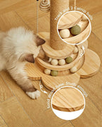 Cat Scratching Post, 4 in 1 Wooden Cat Scratcher Toy, 17.7" Tall Scratch Post - Image 3