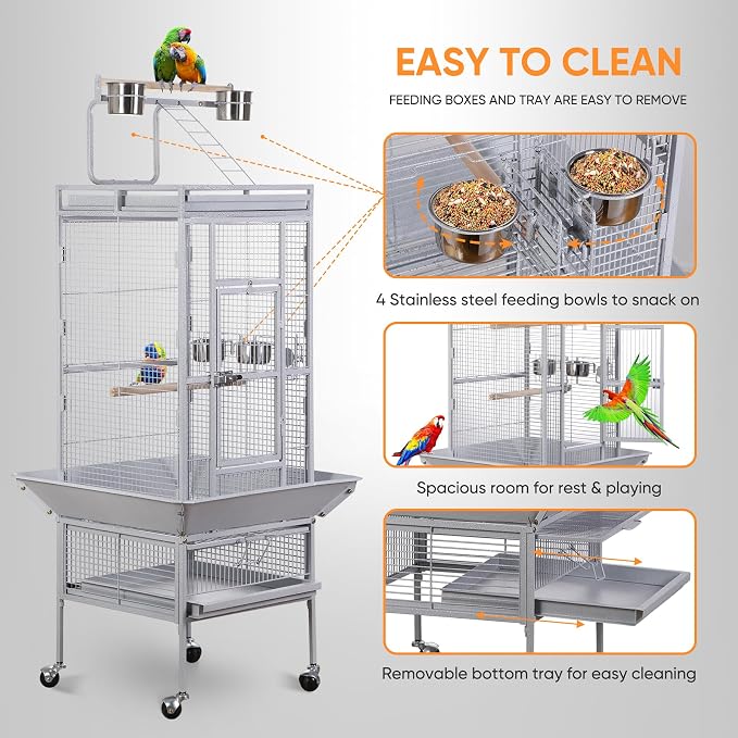 Nova Microdermabrasion 61 Inches Large Bird Cage Play Top Parrot Cockatiel - Image 4