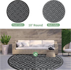 GENIMO 10' Round Outdoor Rug for Patios Clearance, Reversible Plastic Straw Rugs - Image 2