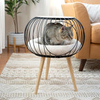 Kitty City Modern Cat Bed with Wooden Side Table, Elevated Indoor Cat Lounge - Image 2