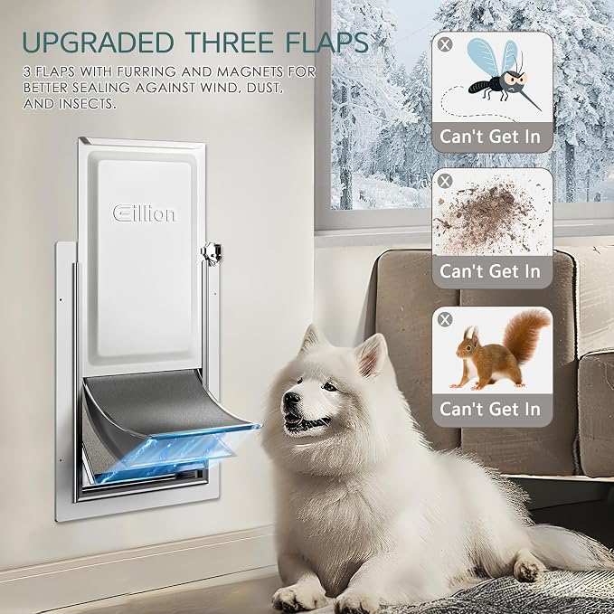 3-Flap Pet Door for Wall Dog Door for Wall Exterior, Large Doggie Door - Image 3