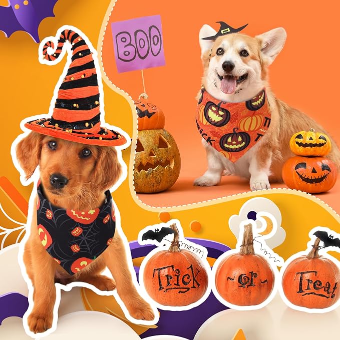 Abbylike 50 Pcs Halloween Dog Bandanas Bulk Pumpkin Bandanas - Image 4