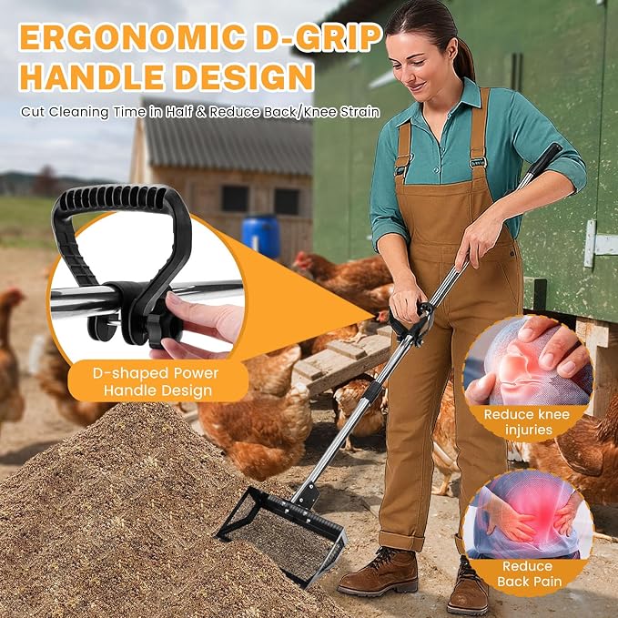 9.8×9.1in Chicken Poop Scooper, Chicken Coop Rake, Adjustable Length/Angle Coop - Image 5