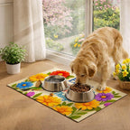Hummingbird Pet Feeding Mat 24" x 16" Spring Design Non Slip Dog and Cat Bowl - Image 3