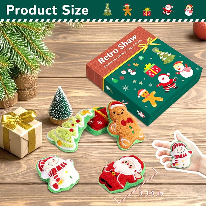Retro Shaw Christmas Cat Toys, Xmas Catnip Toys - Image 4
