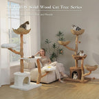 59" Modern Cat Tree Tower for Large Cats w/2 Flower Perches-Natural Solid Wood - Image 7