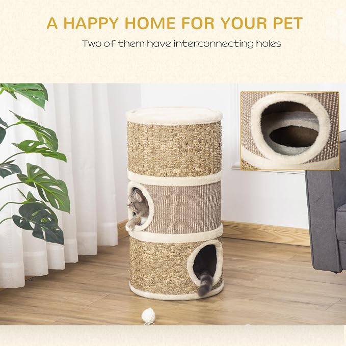 PawHut 28 Inch Cat Condo, 3 Story Cat Hideaway - Image 3