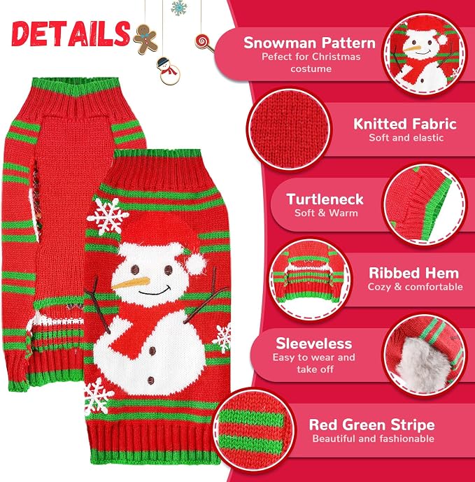 Dog Christmas Sweater Cute Snowman Puppy Cat Costume Boy Girls Xmas Holiday Pet - Image 4