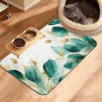 Green Plam Dog Cat Food Mat, Tropical Leaves Absorbent Waterproof Placemat by Unknown