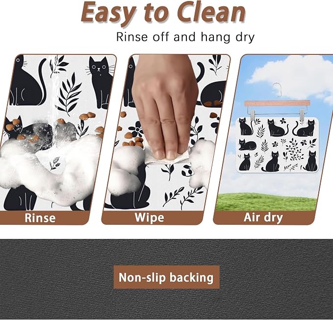 Cute Black Flower Dog Cat Food Mat, Absorbent Pet Feeding Mat - Image 4