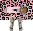 Puppy Feeding Mat 24x16 inch Pink Leopard Print Pet Bowl Placemat Non Slip by HOMETITUTE