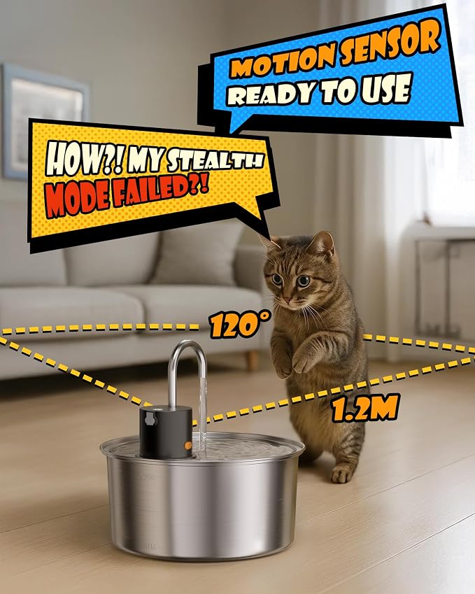Wireless Cat Water Fountain Stainless Steel, Cordless Automatic Pet Water - Image 4