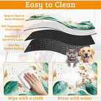 Green Plam Dog Cat Food Mat, Tropical Leaves Absorbent Waterproof Placemat - Image 5