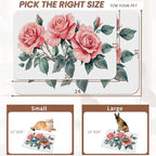Pink Rose Pet Feeding Mat, Vintage Absorbent Quick-Dry Cat Dog Food and Water - Image 2