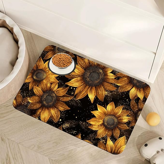 Sunflower Vintage Pet Feeding Mat, Absorbent Quick-Dry Cat Dog Food and Water by Unknown