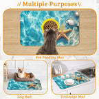 Starfish Shells Dog Cat Food Mat, Sea Beach Absorbent Waterproof Placemat - Image 7