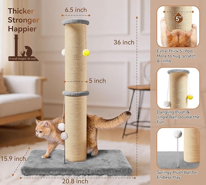 5-Inch Thick Sisal Cat Scratching Post, Durable Cat Scratcher - Image 2