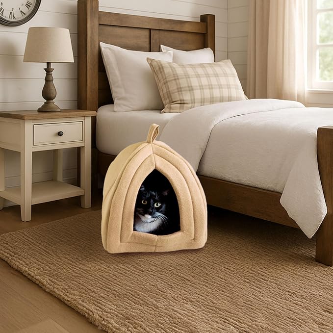 Cat House Indoor Cat Bed with Removable Foam Cushion, Plush Cat Tent Bed - Image 7