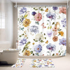 4 PCS Purple Floral Birds Bathroom Set - Image 3