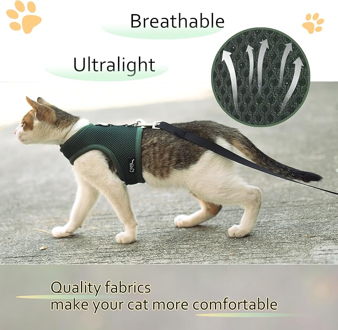 Cat Harness and Leash for Walking Escape Proof Breathable Mesh Fabric, Solid - Image 4