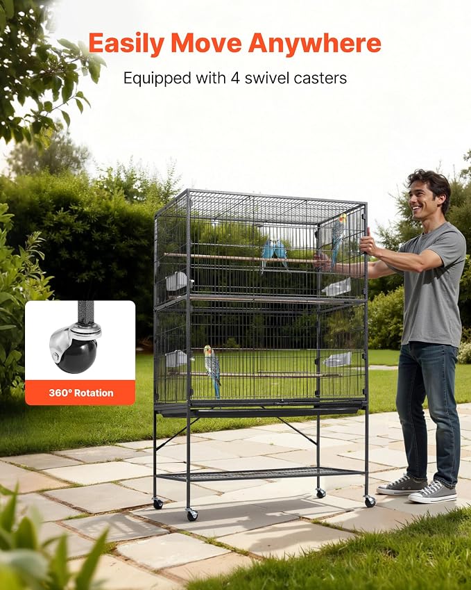 VEVOR Bird Cage, 36.6 x 22.8 x 59.5 inch, Flat Top, Wrought Iron Bird Flight - Image 5