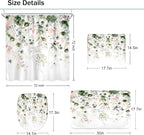 4 PCS Green Pink Floral Flower Shower Curtain Set 72Wx72H Inch Watercolor - Image 4