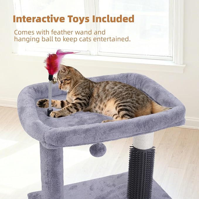Cat Tree with Self-Grooming Brush and Interactive Toys, Cat Tree Tower - Image 7