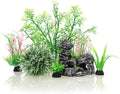 JIH Aquarium Fish Tank Plastic Plants and Cave Rock Decorations Decor Set 7 by JIH
