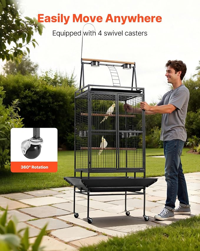 VEVOR Bird Cage, 32.7 x 31.1 x 82.7 inch, Open Flat Top, Wrought Iron Bird - Image 5