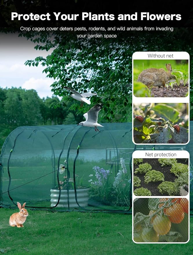 Poray Large 12.3X4FT Tunnel Plant Netting Cover, 4.1FT Tall Crop Cage Tomato - Image 4