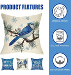 Fahrendom Hello Winter Bluebird Decorative Throw Pillow Covers 18x18 Set of 4 - Image 3
