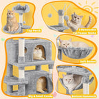 Yaheetech Cat Tree, 67in Large Tower w/ 3 Removable Teaser Sticks, 2 Kitten-Ear - Image 6