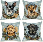 Fahrendom Winter Dogs Decorative Throw Pillow Covers 18 x 18 Set of 4, Boston by Fahrendom