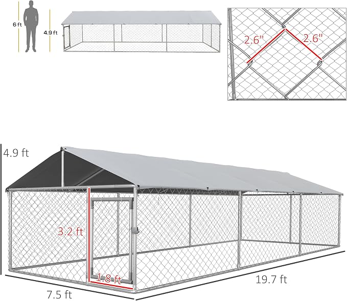 PawHut Outdoor Dog Kennel, Heavy Duty Dog Run Outdoor Fence - Image 7