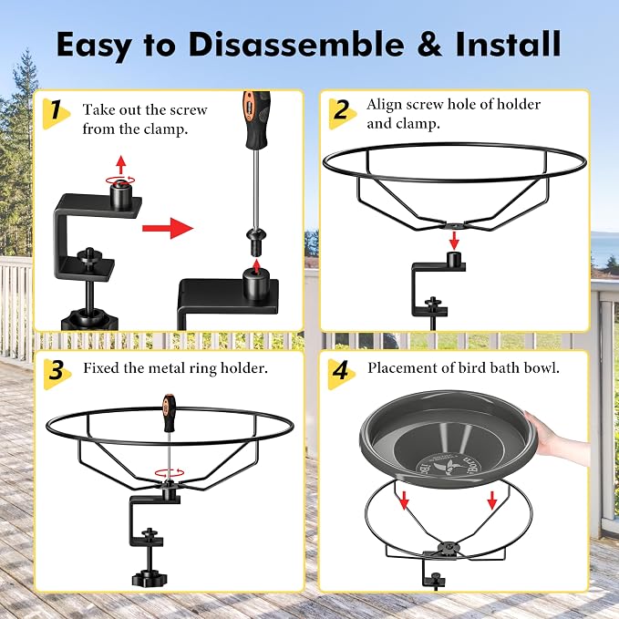 iBorn Bird Bath, Deck Mounted Bird Baths 12inch, Birdbath - Image 9