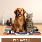 Mandala Flower Dog Cat Food Mat, Vintage Boho Floral Absorbent Pet Feeding Mat - Image 6