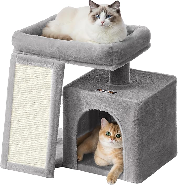 Feandrea Small Cat Tree, Cat Tower Condo, Scratching Ramp, Large Top Perch by FeandreabySONGMICSHOME