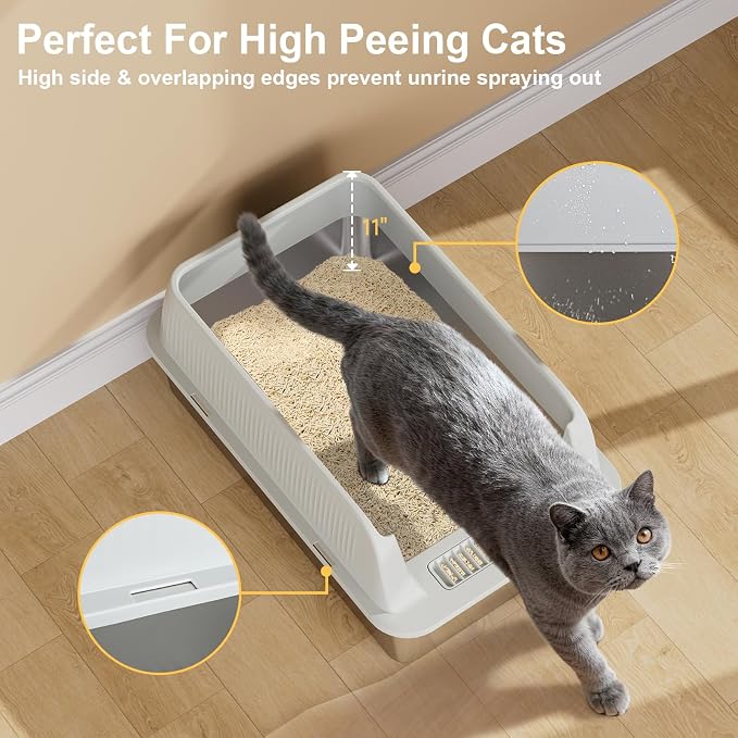TENTIZON Large Stainless Steel Cat Litter Box, Open Top Metal Kitty Litter Tray - Image 4
