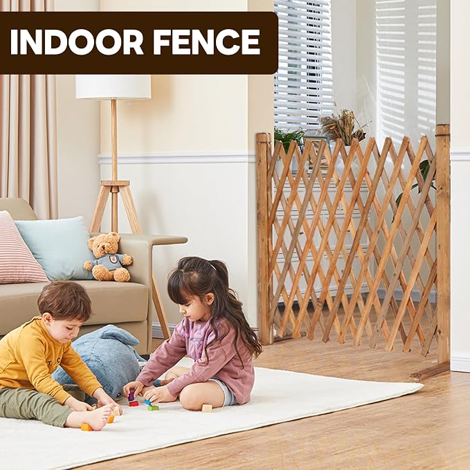 MYOYAY 2PCS Expandable Instant Fence Retractable Wooden Fence Wooden Pet Gate - Image 5