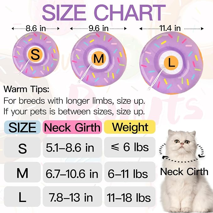 Cat Cone Collar Soft, Cute Cat Donut Collar After Surgery, Adjustable Kitten - Image 2