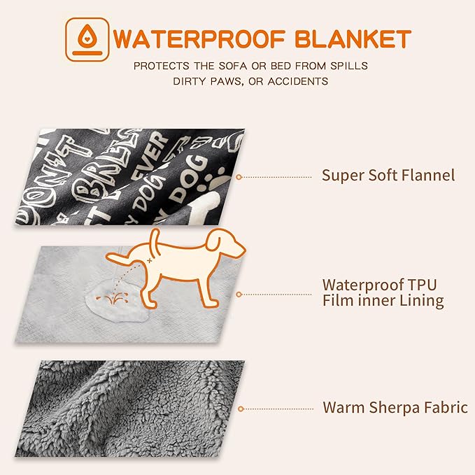 Waterproof Dog Blankets Pet Blanket 60"x80", Soft Fluffy Sofa Car Bed Protector - Image 3